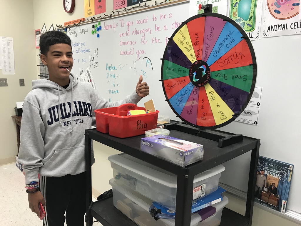 student spins for prize