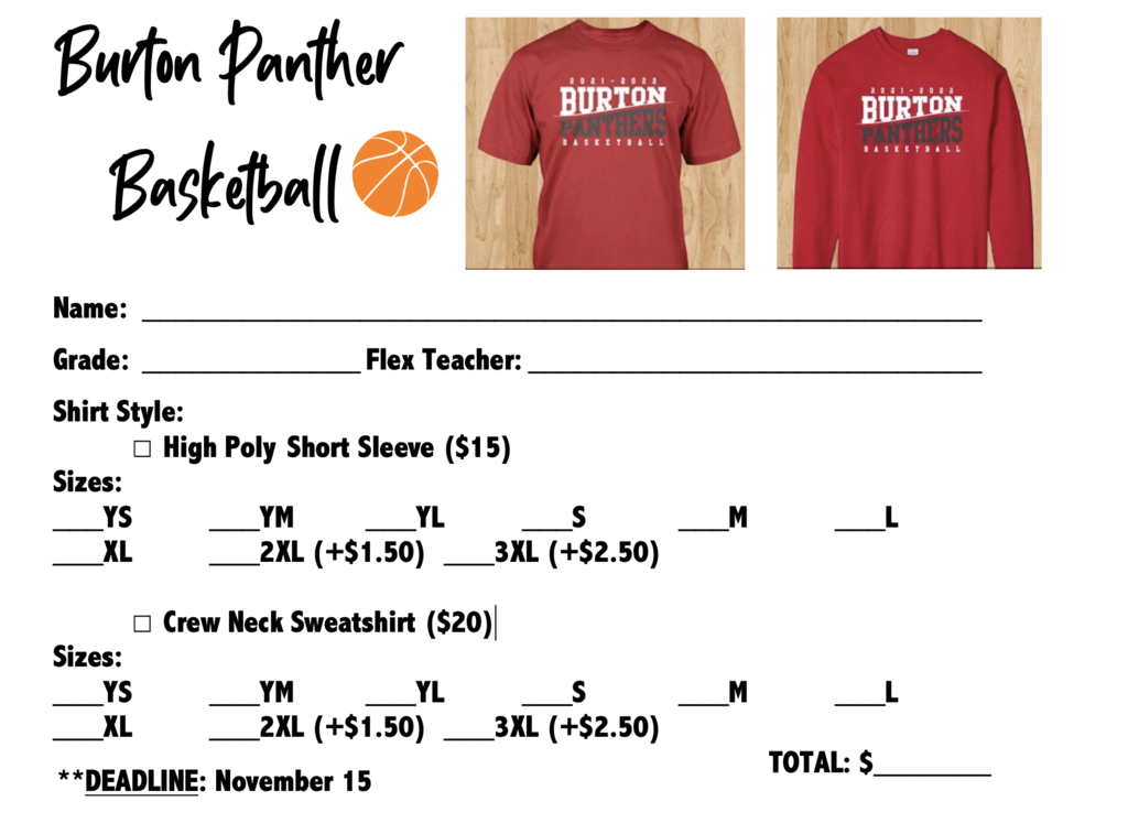 Basketball Shirt Order Form