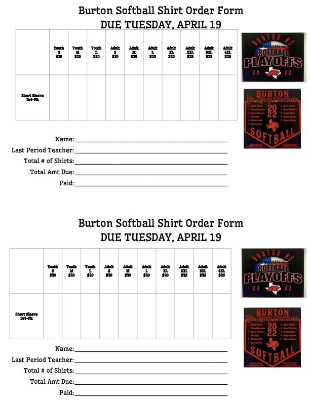 Order Form for FOOTBALL PLAYOFF SHIRTS