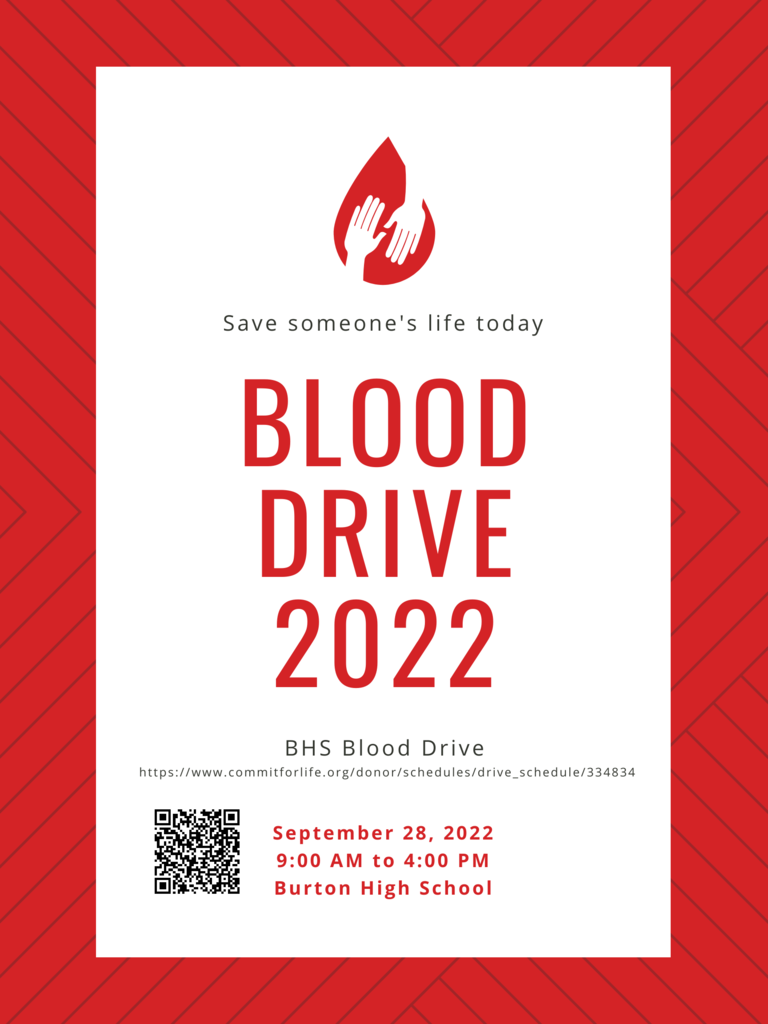 Blood Drive - Wednesday Sept 28 - Mobile Unit We still need people to sign up to donate so please scan the QR code or visit the link.