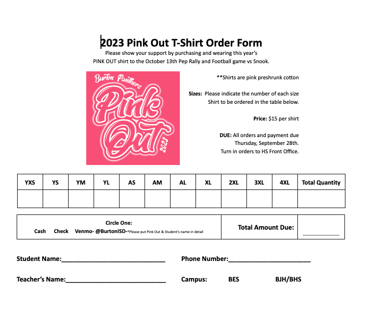 Pink Out Order From